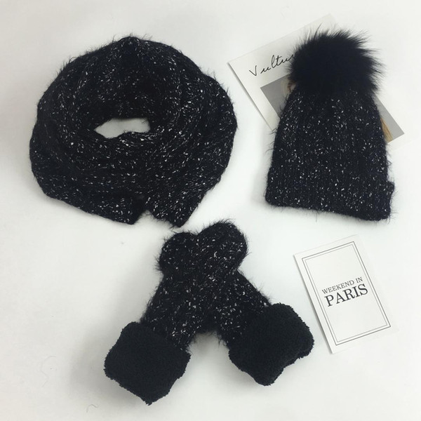 New Arrival Women's Winter Accessories Scarf Hat Gloves Set Warm Three-piece Scarf Set Kids