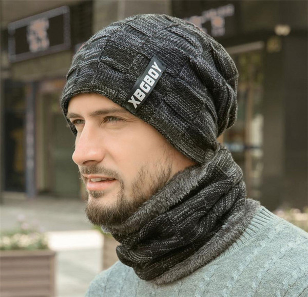 2 Pieces Hat Scarf Set For Men Winter Beanies Scarves Male Winter Sets Thick Cotton Warm Winter Accessories YD0415