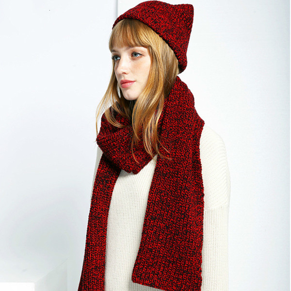 MEVGOHOT Woman Autumn Winter Warm Knitted Scarf With Hat Two Piece Set Solid All Match Fashion Girls Sweat Knit Scarf HD3122