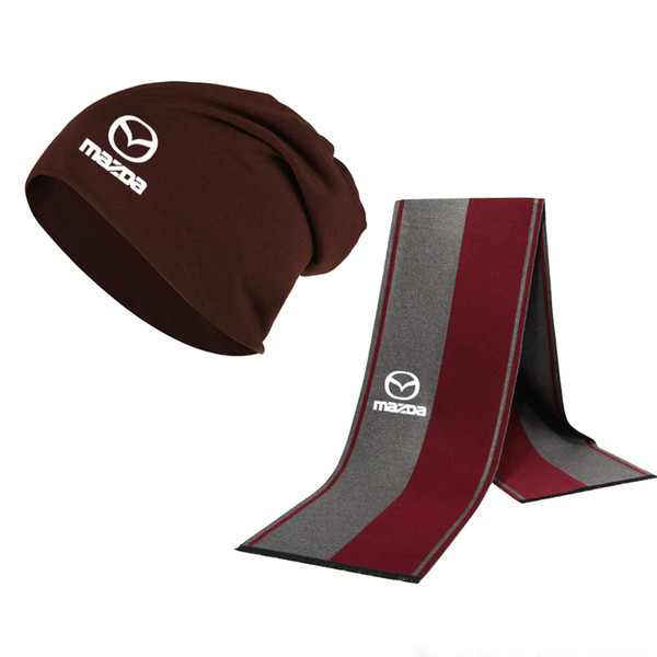 Winter Beanie Hat Mazda Car Logo Men Hat Scarf Solid Color Warm Cotton Scarf Set Male Female Sports Set 2 Pcs