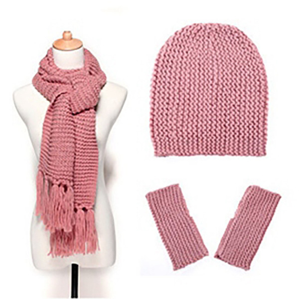 New Women Warm Hat Scarf Gloves Sets Female Hat Scarf + Warm Knitted Winter 3 PCS Sets