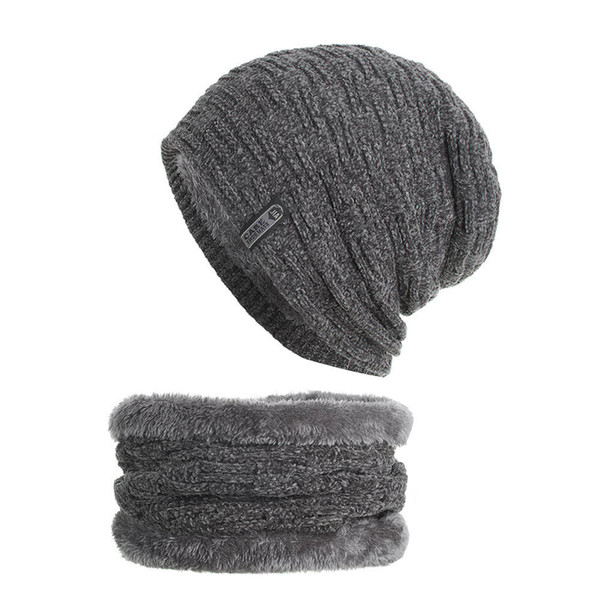 Unisex Knitting Hedging Head Hat Men Winter Plus Plush Warm Beanie Cap & Neck Warm Scarf Suit Cashmere Bonnet Homme Hiver