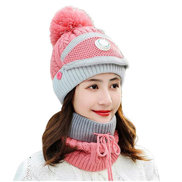 New Fashion Women Ladies Knitted Beanie Scarf Cable Hat Face Mask 3pcs Snood Neck Winter Pompom Cap