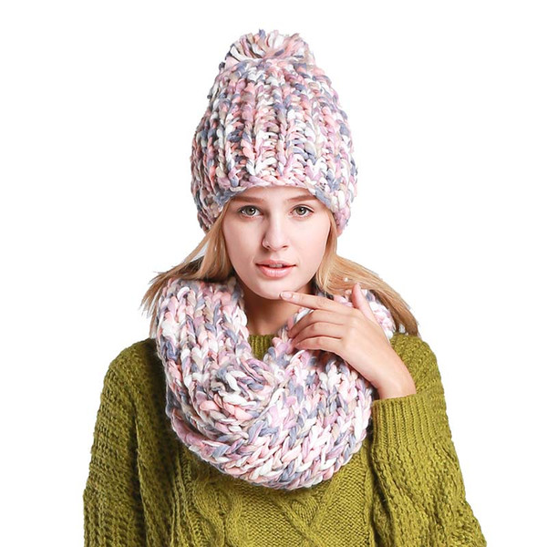 Fashion Knit Hat And Scarf Set Warm Winter Hat For Women Beanies Thick Female Bonnet Scarf Set Women Ensemble Bonnet Echarpe
