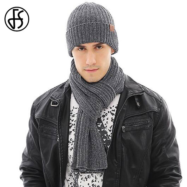 FS 2018 New Unisex Male Wool Knitting Beanie Cap Scarf Hat Glove Sets For Men Women Lady Winter Warm Touch Screen Solid