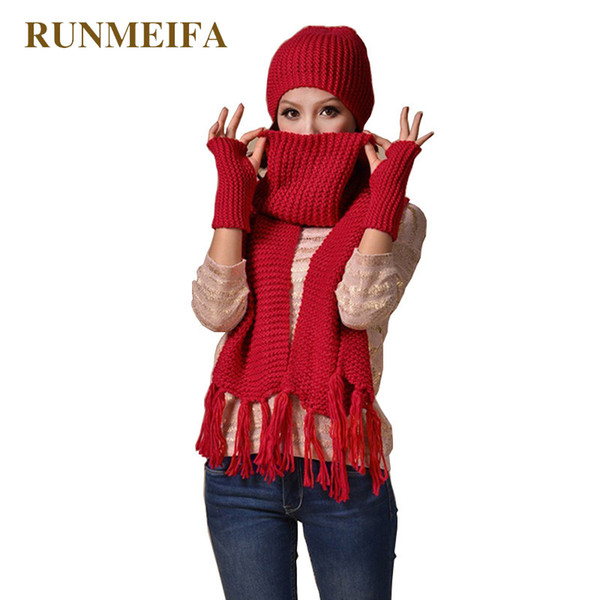 RUNMEIFA New Fashion Scarf & Hat For Women Winter Soft Acrylic Scarf & Beanies Femme Elegant Hat Set Plus Size Keep Warm