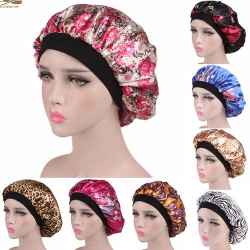 2019 New Fashion US Women Satin Night Sleep Cap Hair Bonnet Hat Silk Head Cover Wide Elastic Band