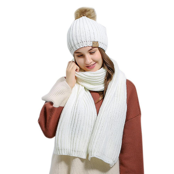 mrwonder 2PCS/Set Winter Women Woolen Knitted Cap and Scarf Suit Solid Color Lady Knitted Hat Muffler Set