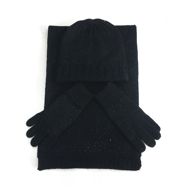 3PCS/Set Scarf Gloves Knitted Fashion Autumn Winter Warm Solid Hat Soft