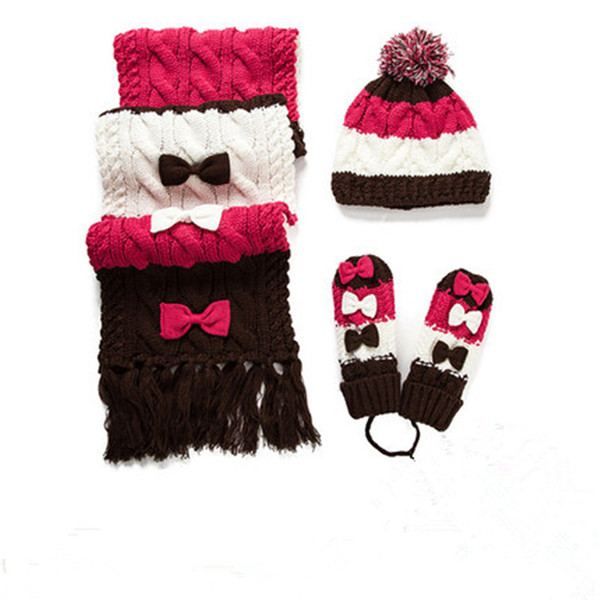 Fashion three suites winter woman cute autumn and winter thick hat scarf gloves set