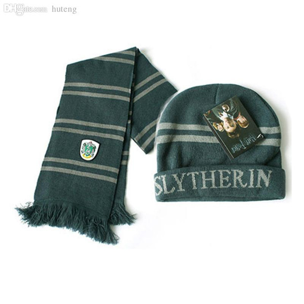 HOT SALE-Harry Potter Gryffindor Ravenclaw Slytherin Thicken Knit Scarf Hat Cap Set Soft Cachecol Cashmere Stripes Scarf Free Shipping