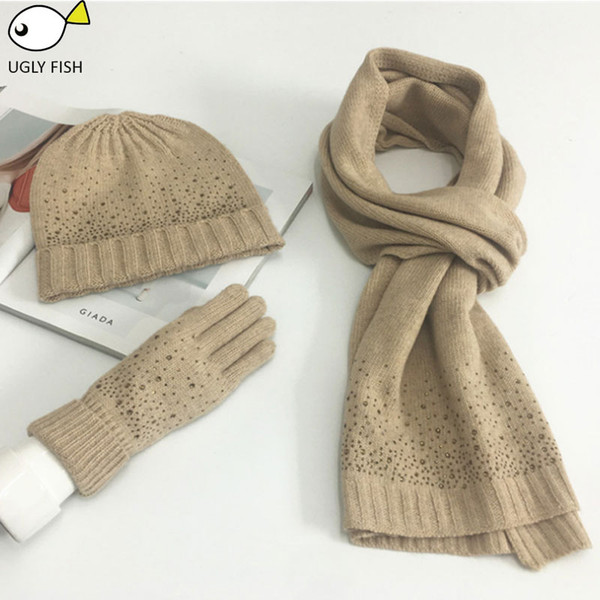 hat scarf set Scarf, Hat & Glove Sets knitted winter and scarf woman with diamond