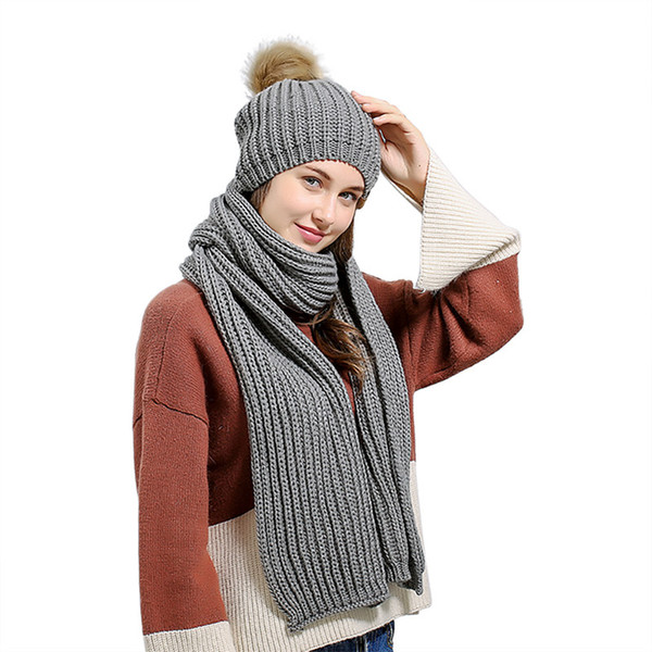 Women Scarf + Warm Hat Female 2 pcs/Set Fashion Winter Warm Knitted Hat Scarf Set