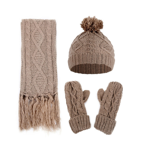 Warm Knitted Artificial Woolen Windproof Set Hat Scarf AND Gloves Casual Winter