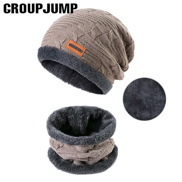 GROUPJUMP 2018 Fashionable Men Winter Hats Scarves Cotton Knitted Hat Scarf Set Skullies Beanes Keep Wram Accessories 2 Pieces