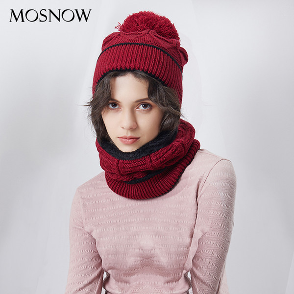 Winte Hats Scarf For Women Knitted Wool Beanie Warm Scarf Thick Pompon Cap Balaclava Multi Functional Hat 2 Pieces Set