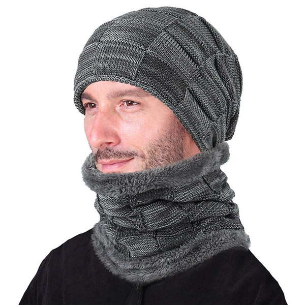 MISSKY 2PCS/Set Men/Women Warm Check Knitted Hat + Neck Gaiter Fashionable Neck-Warmer Cap Suit