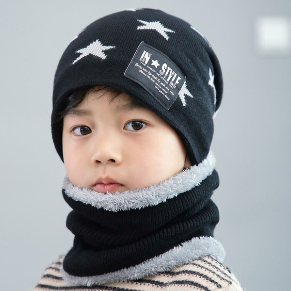 Men Boy With Scarf Outdoor Children Adult Pentastar Knitting Wool Fashion Sports Warm Winter Hat Windproof