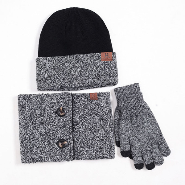 New Design Knitted Winter Hat Scarf Gloves Set Men Thick Cotton Beanies And Ring Scarf Female Knitted Winter Accessories Gift