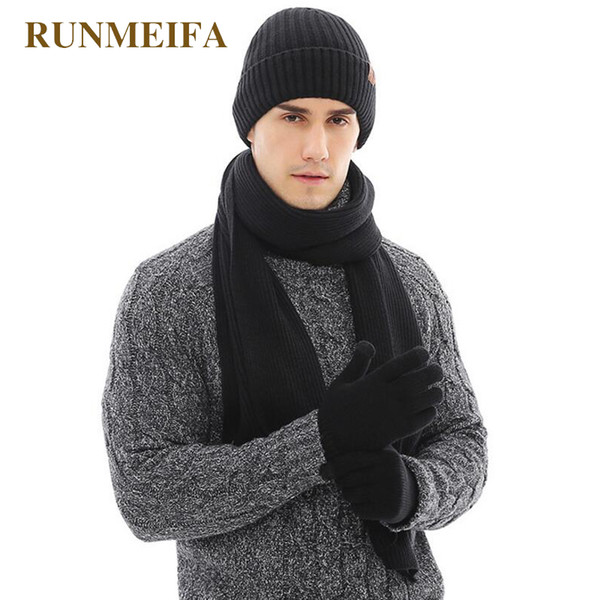 2018 New arrival Fall Winter Warmer for Men's Pure Color Hat&scarf&Touchscreen gloves Gifts in stock