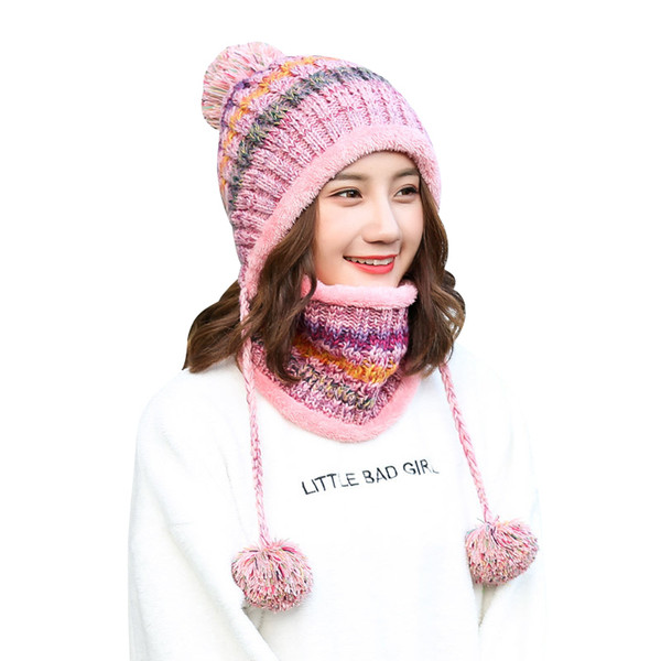 6PCS / LOT SINGYOU Winter Warm Knitted Hat Scarf Two Pieces Set Fashion Thicken Outdoor Female Warm Hat Collars Scarf Set