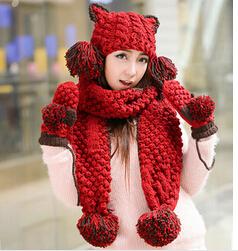 2016 Wool knit hat scarf glove .The three piece suit.Winter weatherization kit.Christmas Gifts Christmas hats New year's gift