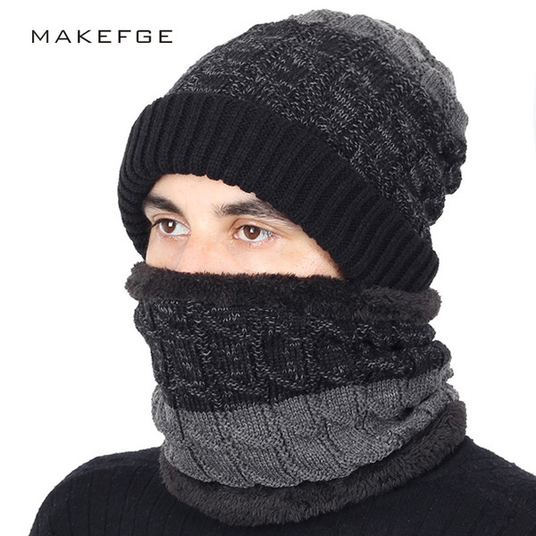 2018 New Fashion Striped Knit Beanie Hat Scarf 2 Pieces Set High Quality Men Women Cotton Hat Scarf Plus Velvet Thickening Ski