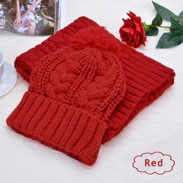 Christmas Women Winter Hat Scarf Set Girls Boys Warm Knitted Caps Scarves Sets Fur Pompom Hat Female Twist Pattern Caps