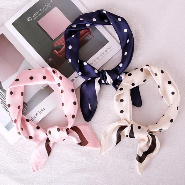 Korean Vintage Women Girls Dot Printing Square Imitate Silk Scarf Kerchief 70x70cm Chic Girls Fashion Clothing Accessories