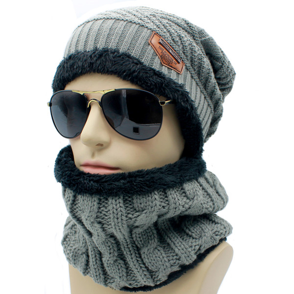 2pc/set Hats & Scarves Sets Warm Men Winter Hats Collars Beanie Hat Knitting Wool Hat Knitted Caps Outdoor Sport Warm