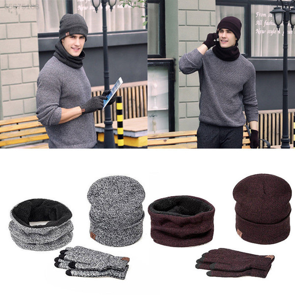 Scarves Hat 3 pcs/lot Touch Gloves Set Men Women H letter winter warm knit hat Touch Screen Smart Phone glove neckerchief CNY841