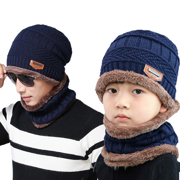 Laamei Solid Knit Beanies Hat Scarf Plus Velvet Winter Hat Man Woman Warm Thicken Hedging Cap Ski Soft Scarves Scarf Set