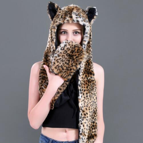 Wholesale-2018 brand new women's autumn winter European American popular Hat and scarf Faux fur hat fur cap cartoon animal hat scarf gloves