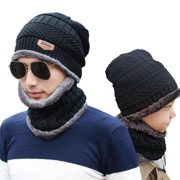 Parent-child Winter Warm Knitted Hat With Mask Hood 6 Colors Beanie Hats Scarf Sets For Student Teenagers Men Women Children Knitted Hat Cap