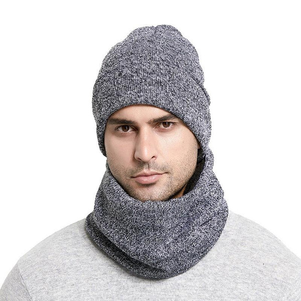 Autumn Winter Sets Men's Hat Caps Knitted Acrylic Warm Scarf Thick Windproof Casual Multi Functional Hat Scarf Set For Male