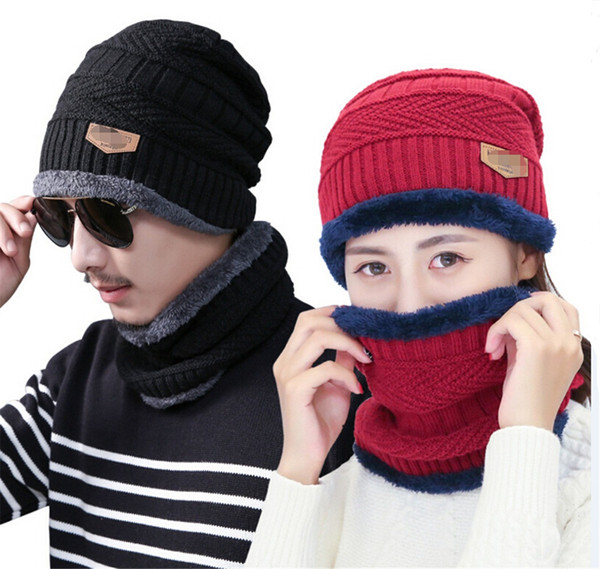 Women Winter Warm Knit Hat Wool Snow Ski Caps Winter Beanie Hat Scarf Set Warm Knit Hat Thick Knit Skull Cap