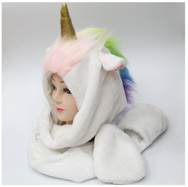 50pcs Novelty Ladies Unicorn Velvet Hat Women's Unicorn Soft Hoodie hooded Scarf Hats Keep Warm Head Cover Hoody Hat+Earflaps WSD002