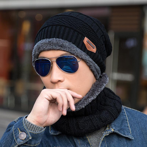 Men Women Camping Hat Beanie Baggy Warm Winter Wool Fleece Ski Cap + Necker chief Scarf collar Multi-piece sets Skullies Bonnet Winter Hats