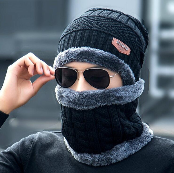 Unisex Knitted Hat And Neck Warmer Collar Fashion Artificial Fur Winter Hat For Women And Men Warm Acrylic Beanies