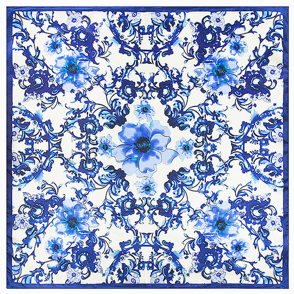 Wholesale- 60cm * 60cm new Chinese style retro blue and white porcelain lady silk scarf small simulation