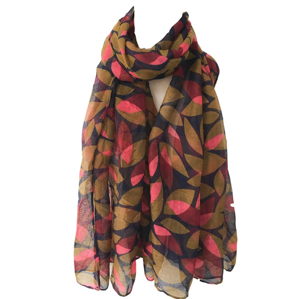 Wholesale- New Design Fashion Tree Leaf Printing Polyester Women Long Scarf Dark Blue Pink Yellowe Colors 180*73CM