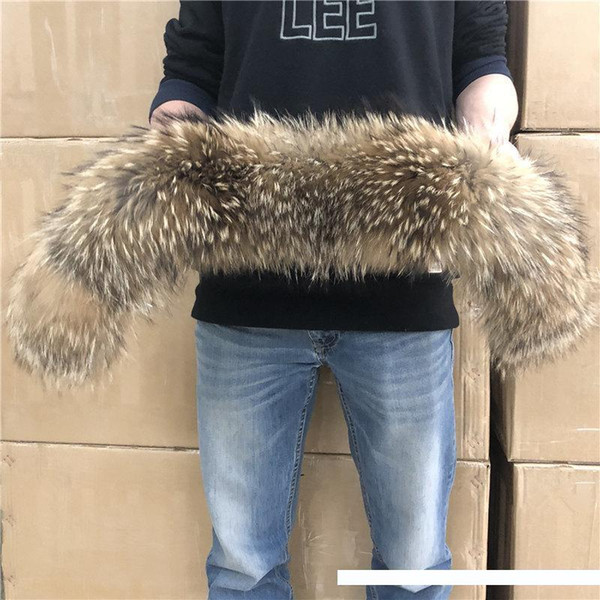 Natural Fur Collar 100% real Raccoon Fur Scarf For Men's Women's kids Parkas Coats Male furs Collars Black 50 60 70 90 cm Y200110