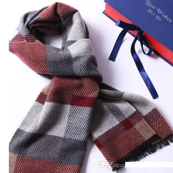 New scarf male winter mulberry silk wool blended Korean version of the student versatile warm simple grid neck