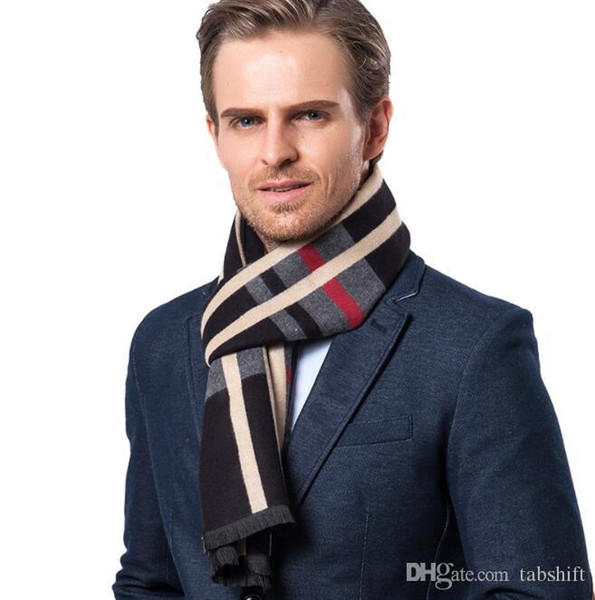 Autumn mens scarf classic vertical strip plaid casual scarf business gift warm imitation cashmere hair 1