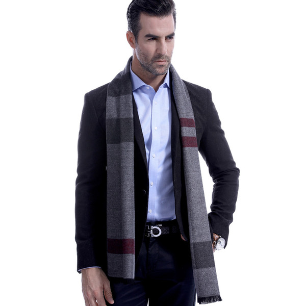 New Vintage Mens Striped Plaid Scarves Cashmere Black Long Scarves 30*180CM Business Gift Winter Casual Warm Wraps With Top Quality