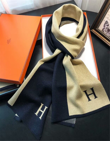 High-end luxury scarf autumn/winter 2020 men's wear 100% knitted wool scarf casual business versatile soft long towel without box