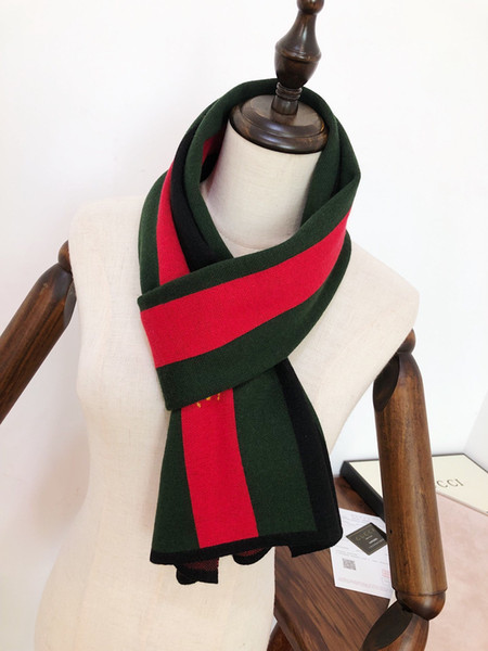 2019 Winter New Men scarf Fashion Wool scarfs Red/Green Stripe Letter Bee scarf size 180x30cm