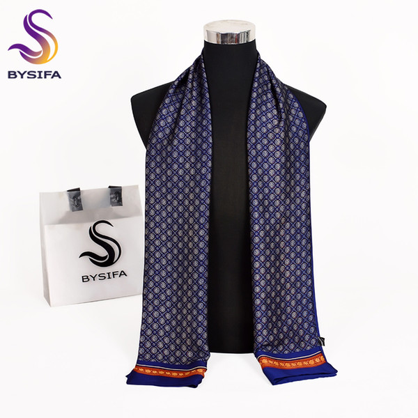 [BYSIFA] 2018 New Brand Men Scarves Autumn Winter Fashion Male Warm Navy Blue Long Silk Scarf Cravat High Quality Scarf 170*30cm CJ191225