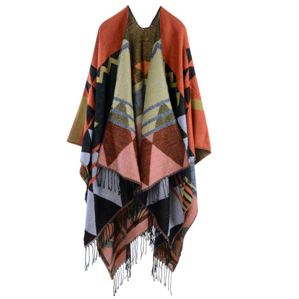 Brand Women Scarf Knitted Shawl Poncho Faux Cashmere Geometric Pattern Tassel Oversized Long Bohemia Cape Bufandas Mujer 2019