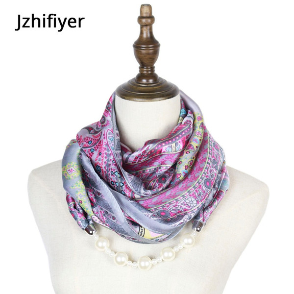 silk pendant scarf necklace jewellery soft fabric hijabs scarves feminino fashion pearl necklace summer vintage scarves women